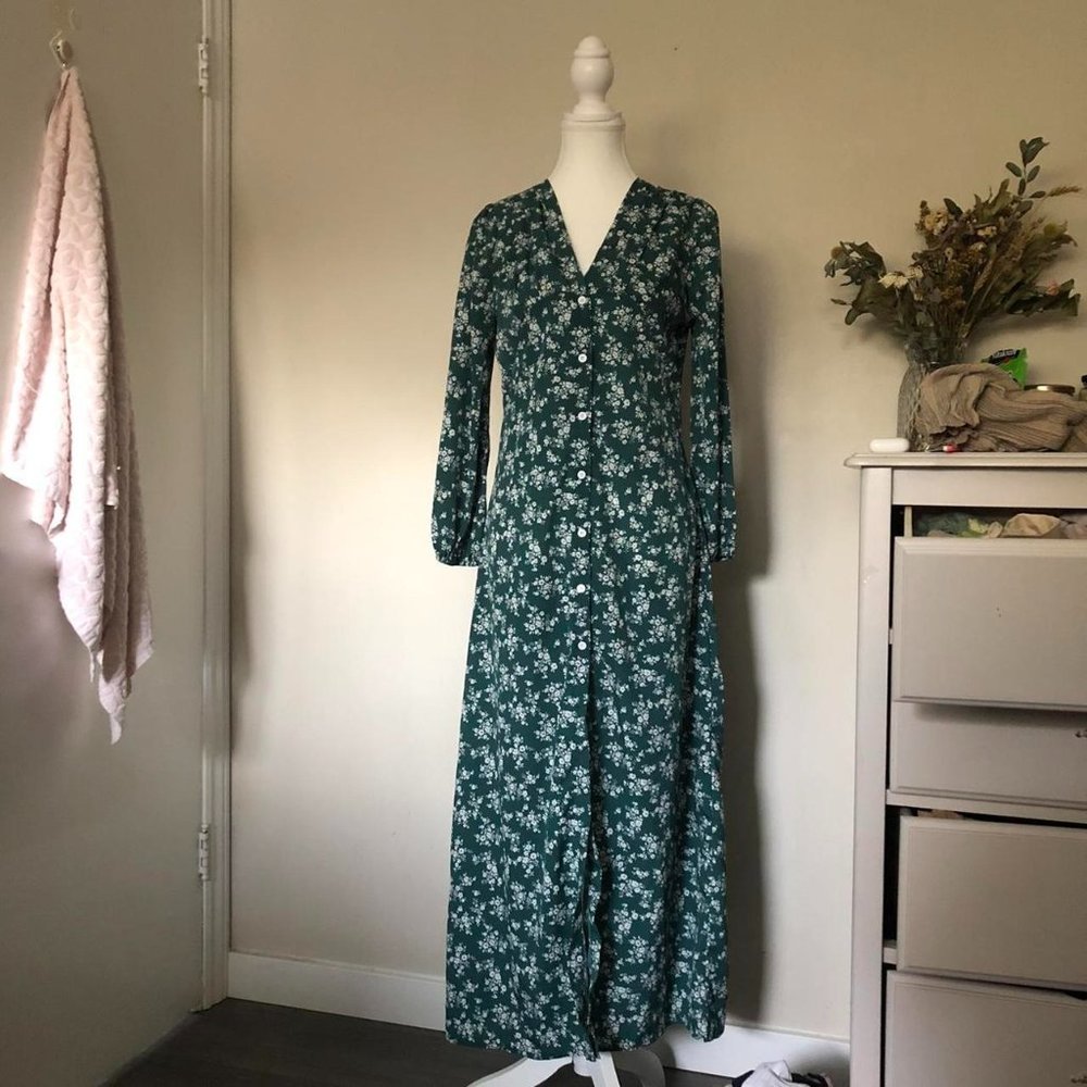 Pine green floral maxi dress